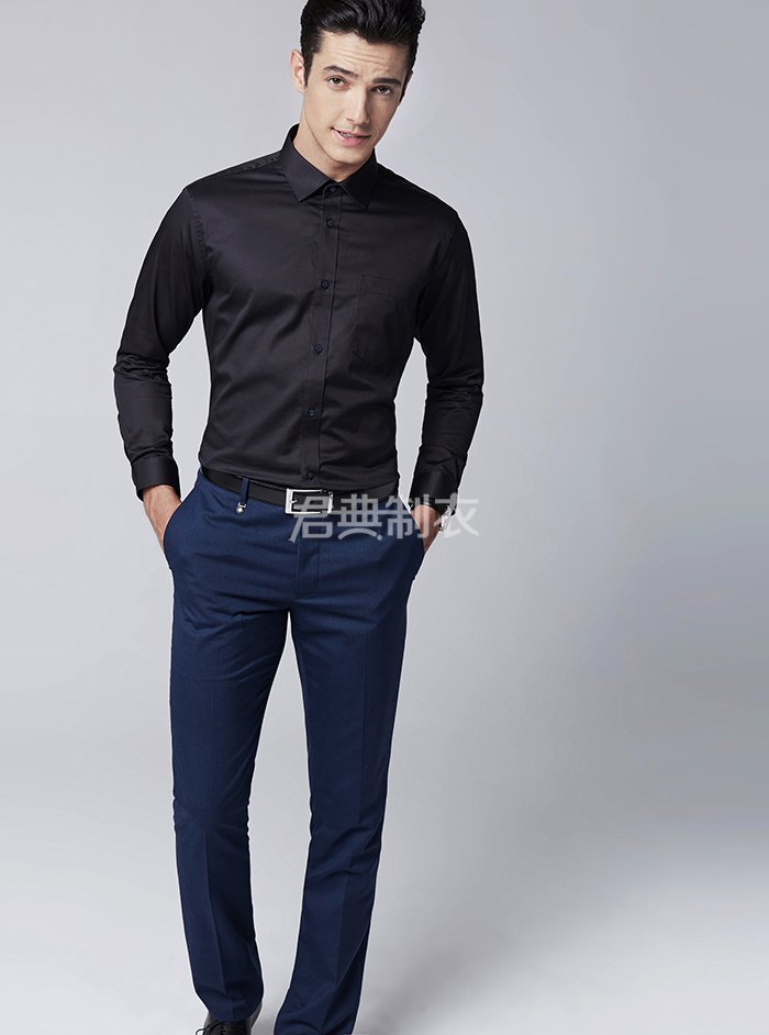 男士长袖黑色衬衫