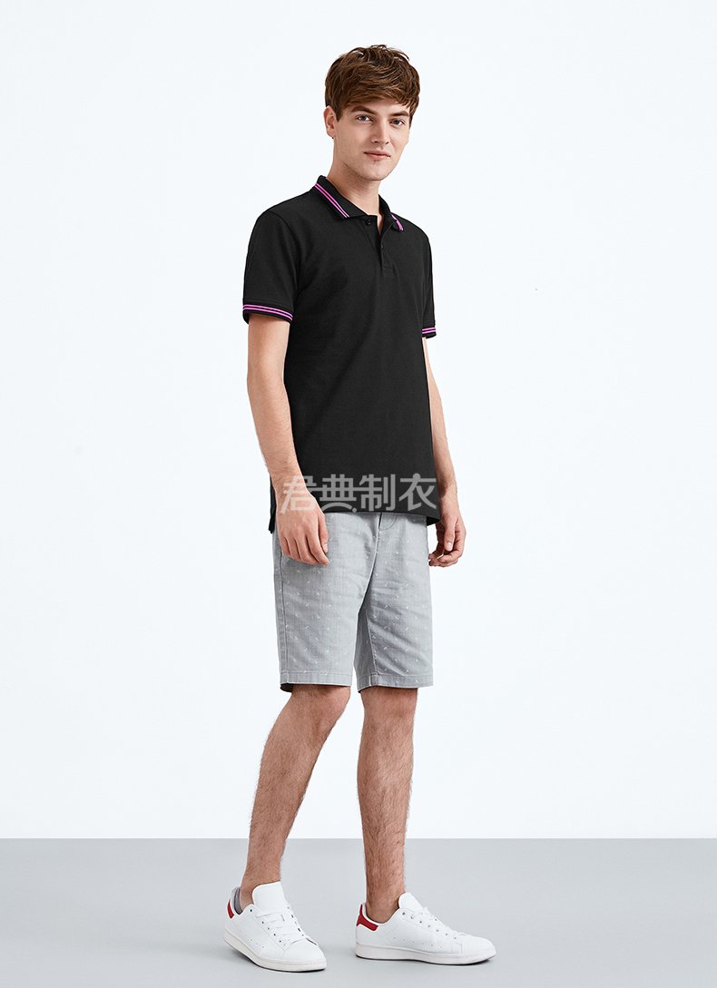 撞色条纹翻领保罗衫短袖t恤1